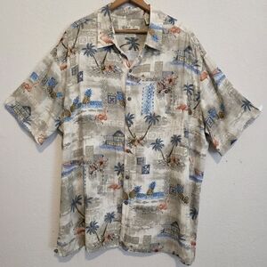 Batik Bay Hawaiian Camp Shirt Flamingos Beach Button Up Tropical Resort Mens XXL